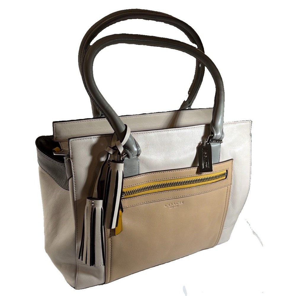 Coach Legacy Candace 19909 Colorblock Leather Carryall Tote Parchment Gray